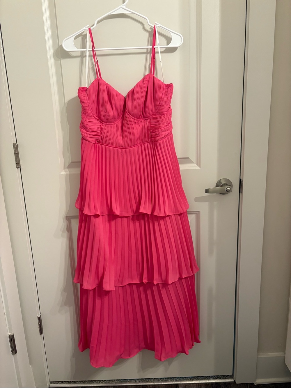 Lulus Cascading Crush Hot Pink Tiered Midi Dress